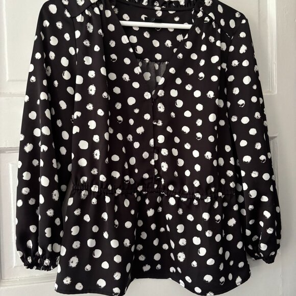 J.Crew Peplum Blouse Satin Backed Crepe Polka Dot - Picture 5 of 5